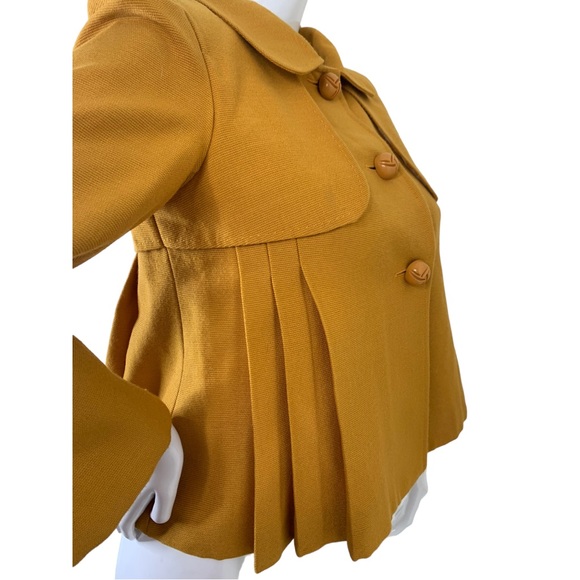 Dialogue Anthro jacket coat mustard yellow cape pleated 70s fashion fun rare S - Picture 7 of 16